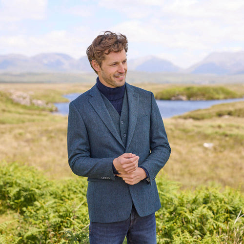 Men's Navy Herringbone Tweed Waistcoat