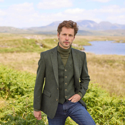 Classic Green Herringbone Tweed Blazer