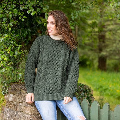Green Women's Lightweight Aran Sweater
