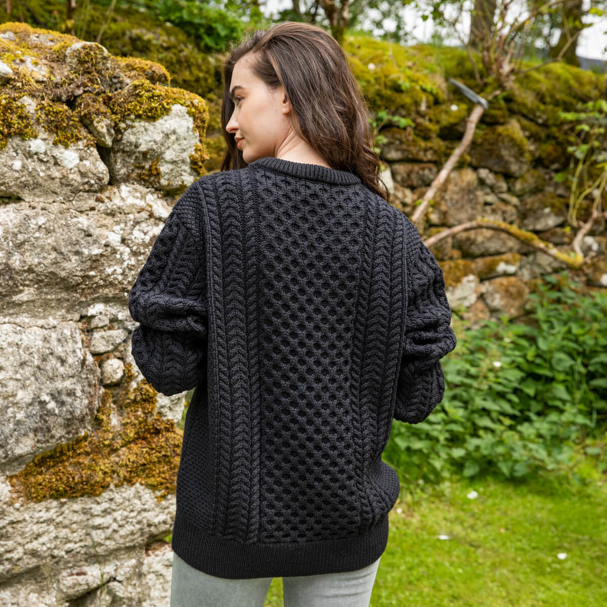 Black aran sweater on sale